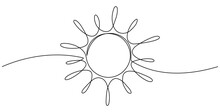 Sun Continuous One Line Art Drawing. Summer Sun Contour Line Sign. Vector Illustration Isolated On White.