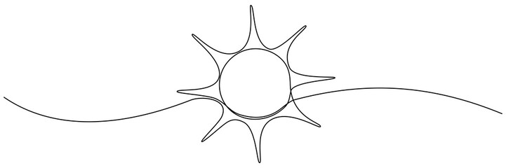 Wall Mural - sun continuous one line art drawing. summer sun contour line sign. vector illustration isolated on w
