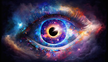 Eye Of Providence In Cosmic Space Illuminati Abstract Concept Deep Cosmos Background	