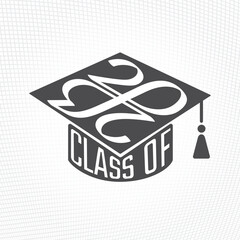 Wall Mural - Class of 2023 Square Academic Graduation Cap Shape Sign with Zeroes Making Mobius Loop Numerals Logo and Lettering - Black on White Background - Contrast Graphic Design