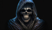Hooded Death On Black Background, Generative Ai