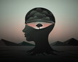 © Biruoh - Double exposure silhouette of human head with mental health concept