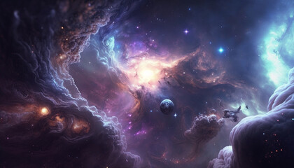 Wall Mural - galaxy with planets, generative ai