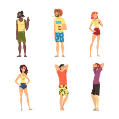 Poster - Relaxed People Character in Standing Enjoying Hot Summer Vector Set