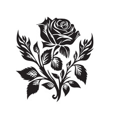 Sticker - Rose silhouette vector logo in black color icon simple shapes, minimalist style isolated on white background.