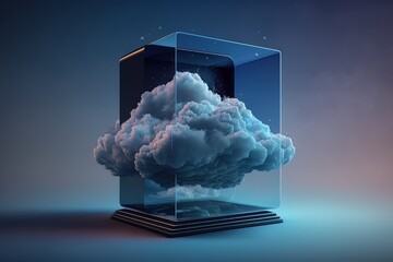 Poster - Digital futuristic imaginative illustration of technology cloud computing created with generative ai technology