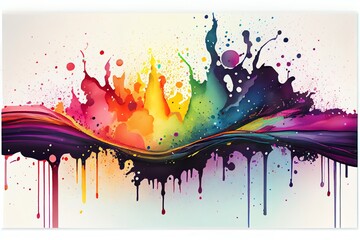 Wall Mural - Watercolor Illustration of a Panorama Exploding Liquid Paint In Rainbow Colors With Splashes Header Illustration. Generative AI
