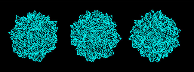Aufkleber - Distorted spheres and blobs made of mesh.  Set of abstract vector 3D shapes for cover or poster design. 