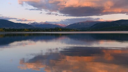 Wall Mural - Sunset Autumn Mountain Lake - A colorful sunset at Dillon Reservoir on a tranquil Autumn evening, Summit County, Colorado, USA.