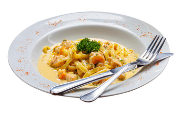 Sticker - shrimp with pasta, haute cuisine