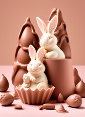 Wall Mural - The bunnies are happy to bring lots of chocolate for this Easter. There's rabbit anyway to sweeten this date!