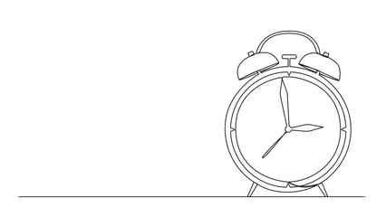 Poster - animated continuous single line drawing of vintage alarm clock, line art animation