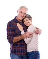 Poster - The only place I want to be. Studio portrait of an affectionate elderly couple isolated on white.