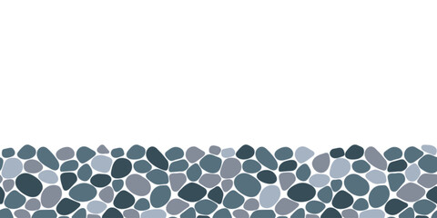 Fototapete - Pebble seamless backdrop vector illustration. Cobble stones border frame. Doodle sea stones repeated background. Paving, shingle beaches template pattern for interior designs, wrapping paper print.