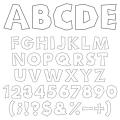 Aufkleber - Black and white chopped alphabet, numbers and signs. Isolated vector objects on white background.