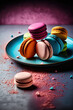Colorful Macaroons on Table with Generative AI