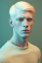 Purity. Portrait Of Beautiful Albino Man . Beauty, Fashion, Skincare, Cosmetics Concept. Inclusion And Diversity. Generative Ai