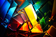 Abstract Colorful Broken Glass Background, Generative AI. Texture Of Cracked Or Broken Colorful Glass Background. Colorful Glass Background. Close Up. Flares On Glass