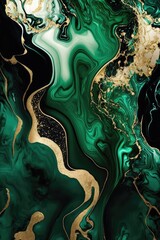 Green and gold abstract marble texture, made with generative ai