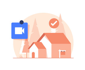 Poster - Home and house secure protection insurance concept vector as protected with lock security safety system flat illustration