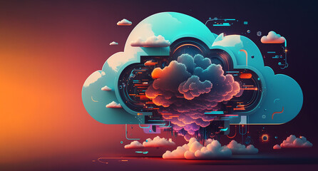 Poster - Futuristic business network concept. Hi-tech cloud connection technology background. Cloud computing concept,  Created using generative AI tools.