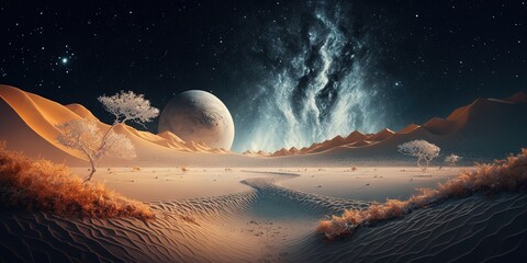 Wall Mural - deep space hosts an extraterrestrial landscape on an alien planet, generative ai