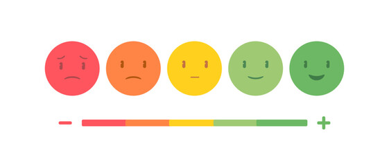 Wall Mural - Customer Satisfaction Survey Emoticons. Emotional icons of quality level, rating. Business indicators concept. Grades of different levels. Bad, normal, good, excellent mood. Vector illustration