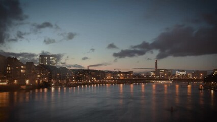 Wall Mural - sunset over the river and city