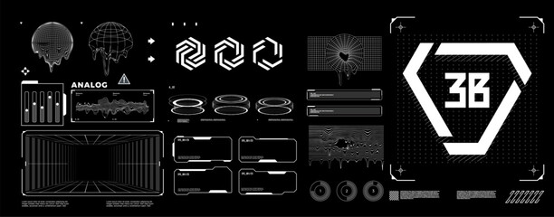 futuristic shape element HUD, GUI, Science fiction, cyberpunk, retrofuturism, concept, vaporwave abstract element.