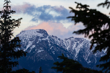 Canvas Print - Sunset over the winter Tatra Mountains