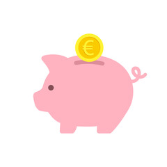 Wall Mural - Piggy bank with euro coin