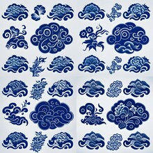 Blue White Chinese Porcelain Pattern Embroidery Text