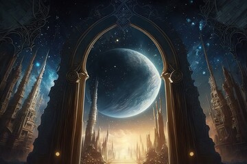 Aufkleber - Celestial City of Light - Journey Into The Unknown Generative AI