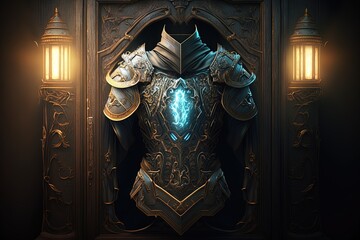 Wall Mural - Glowing Armor Protection from a Curtain Of Ancient Midnight Sorcery Generative AI