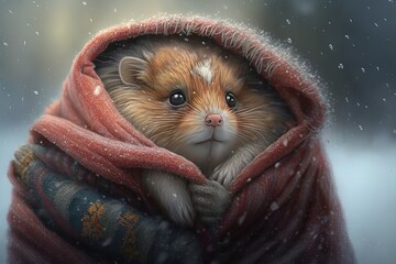 Wall Mural - wrapped up in a bundle of winter delight generative ai
