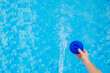  Pool water filtration. filter with chlorine tablets into the blue water of the pool.Swimming pool cleaning. 