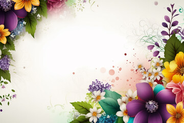 Wall Mural - White background with flowers, colorful spring background, summer blooms, generative AI digital illustration