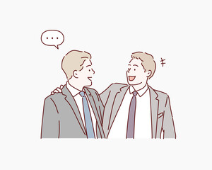 Wall Mural - Two Business Men Friends. Hand drawn style vector design illustrations.