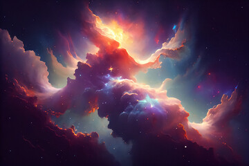 Wall Mural - Space Art Nebula is a Textured Background Inspired by the Wonders of the Sky and Galaxy. Featuring Deep Space and Cosmic Elements in Bright and Deep Hues, it Creates an Abstract and Fantasy Effect.