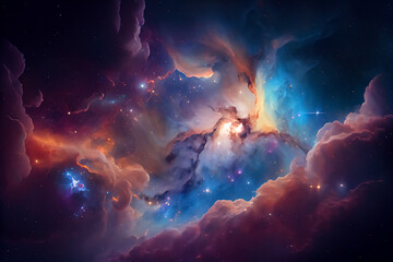 Wall Mural - Space Art Nebula is a Textured Background Inspired by the Wonders of the Sky and Galaxy. Featuring Deep Space and Cosmic Elements in Bright and Deep Hues, it Creates an Abstract and Fantasy Effect.