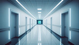Fototapeta Perspektywa 3d - Futuristic hallway with glowing lights and reflections.generative ai