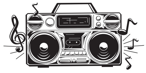 Wall Mural - Music design - boom box tape recorder with musical notes