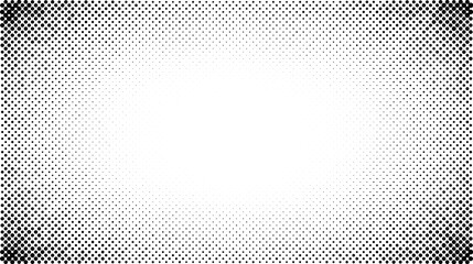 Poster - Halftone radial gradient texture. Comic style grain background. Faded textured frame. Grunge sand speckles affect. Dotted particles wallpaper. Pixelated vector backdrop 