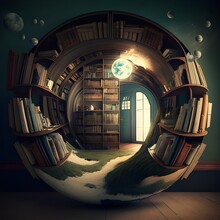 Books, Tunnel, Library, Light, At The End, Surreal