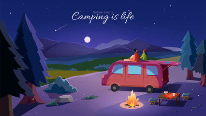 couple sit and chill on camper