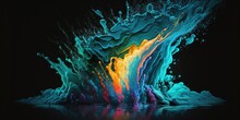Splash Of Rainbow Paint. Smoke Billowing Flames Background. Abstract Color Swirl Wallpaper.