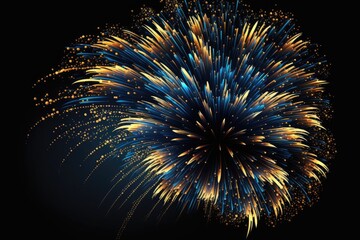 Wall Mural - Gold and dark blue Fireworks in New Year eve. New year celebration concept. Gold-dunkelblaues Feuerwerk in der Silvesternacht. Neujahrsfeier Konzept. Generative AI