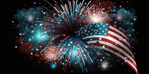 Wall Mural - usa flag with firework background design for usa 4 july independence day. usa-flagge mit feuerwerk h