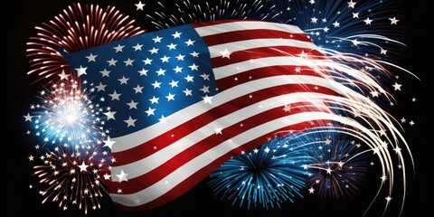 Wall Mural - usa flag with firework background design for usa 4 july independence day. usa-flagge mit feuerwerk h