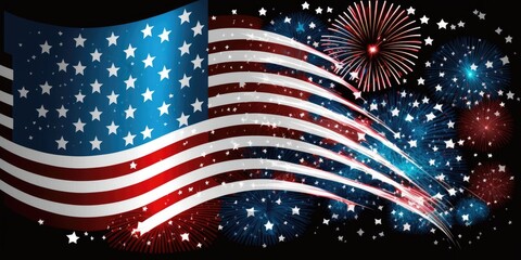 Wall Mural - usa flag with firework background design for usa 4 july independence day. usa-flagge mit feuerwerk h